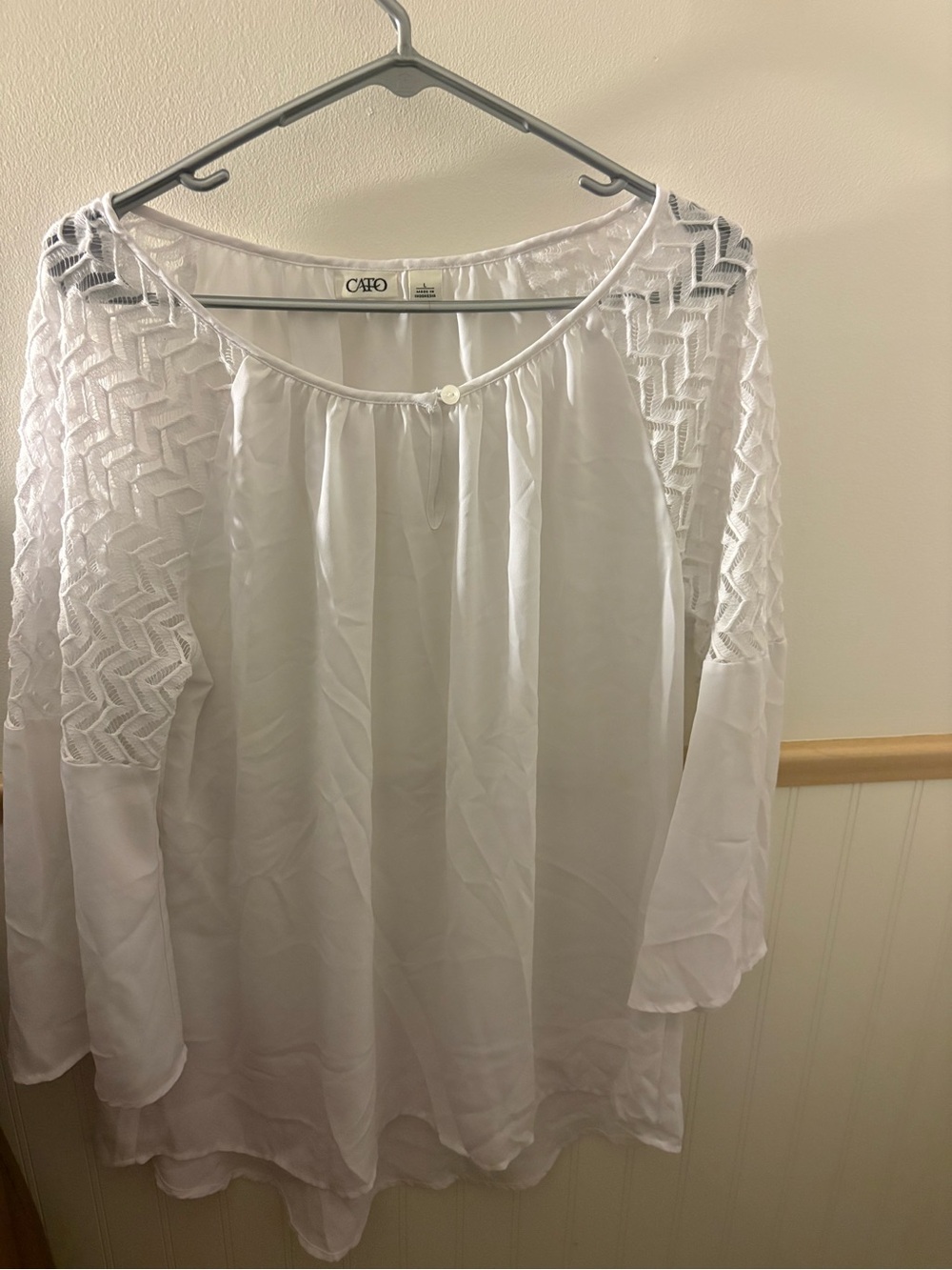 Cato White Crochet-Detail Peasant Tunic
